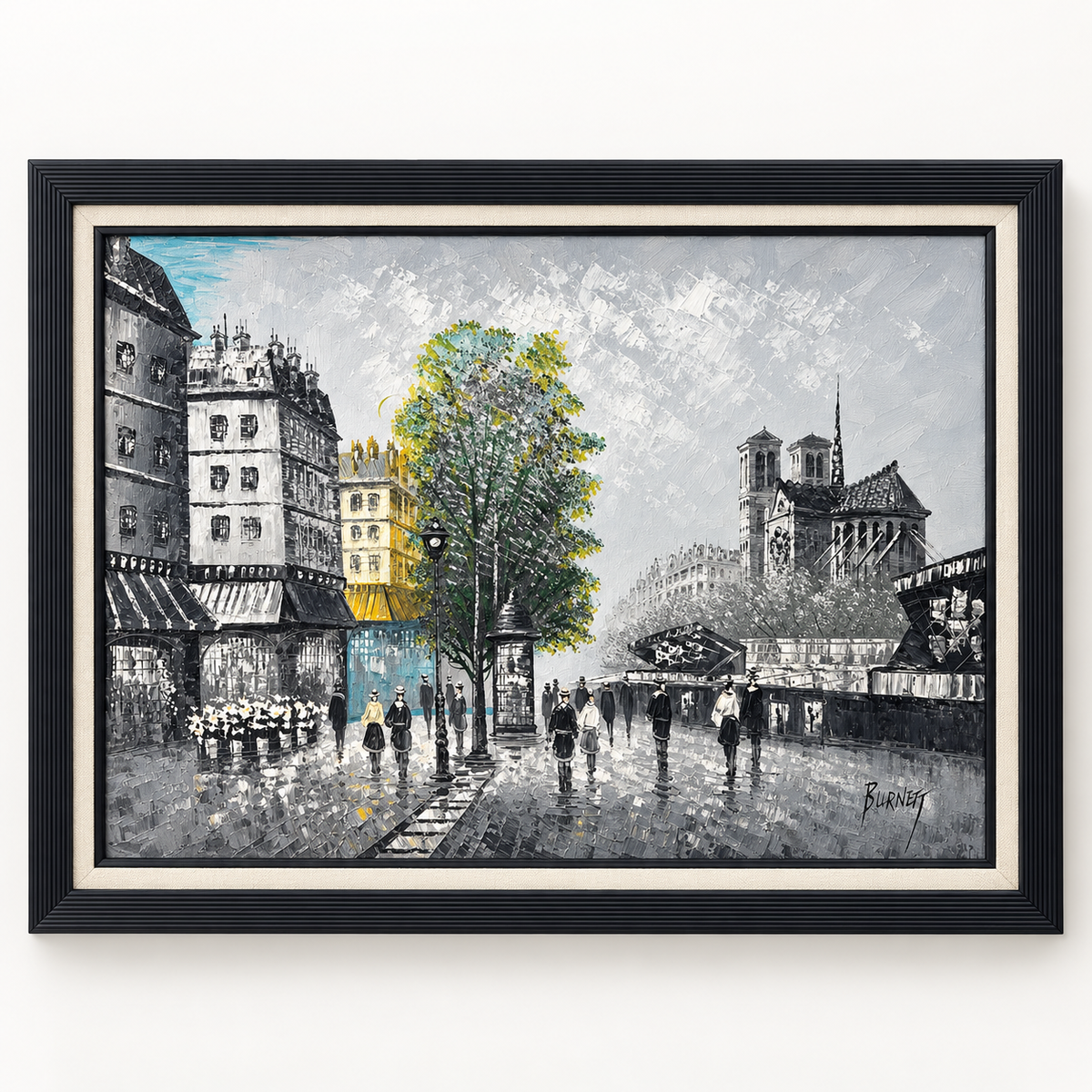 Louis Anthony Burnett — Paris Street Scene with Notre-Dame — Original Oil Painting